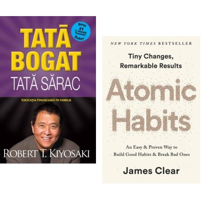 cadouri pentru barbati pachet 2 carti tata bogat tata sarac si atomic habits robert t kiyosaki si james clear